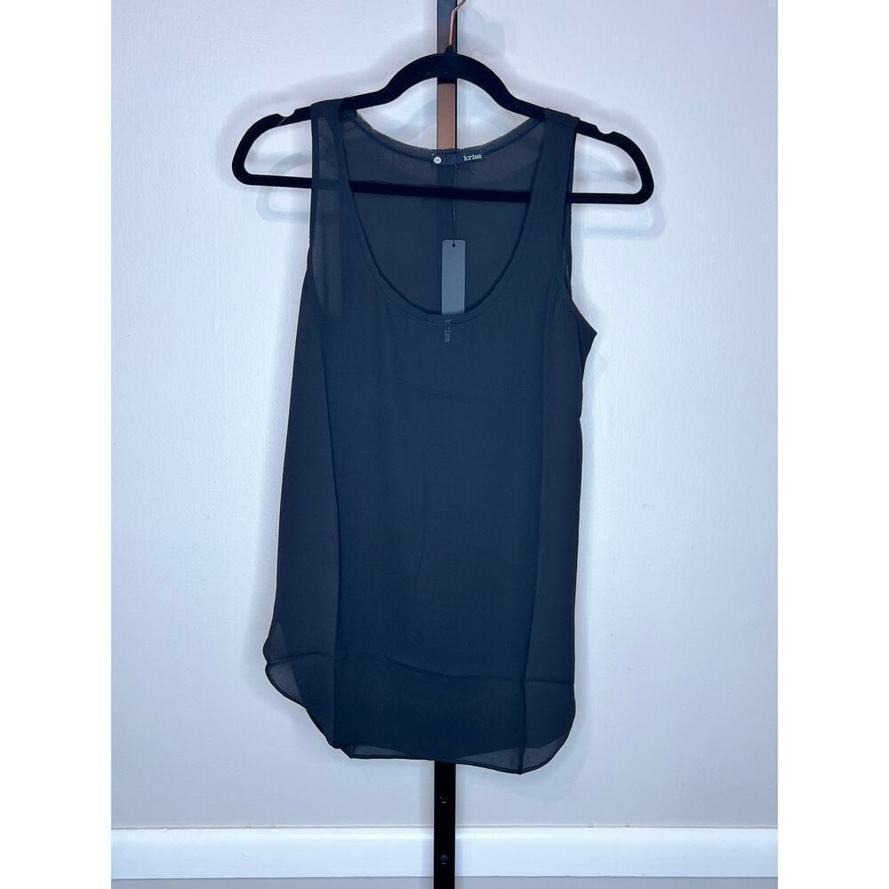 ☀️Krisa Sleeveless Scoop Neck Sheer Tunic Tank Top Black Women's Size XS NWT - Picture 2 of 8